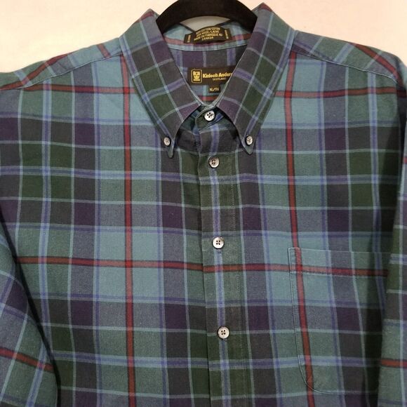 Kinloch Anderson Scotland Mens XL Wool Blend Blue Plaid Twill Button-Down Shirt - Picture 4 of 8